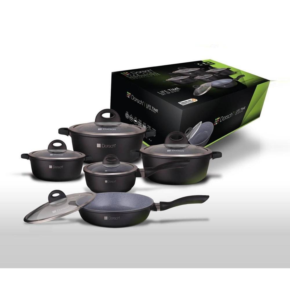 Dorsch Ceramic Set 10Pcs Casserole (28Cm-24Cm-20Cm) Sauce Pan 18Cm, Fry Pan 28Cm + Lids, DH-05577/SR