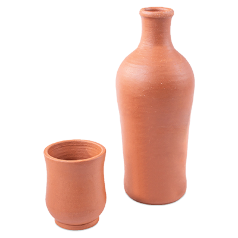 Elizi Clay Terra Cotta Bottle With Cup 24x8cm, CLAY-EL421