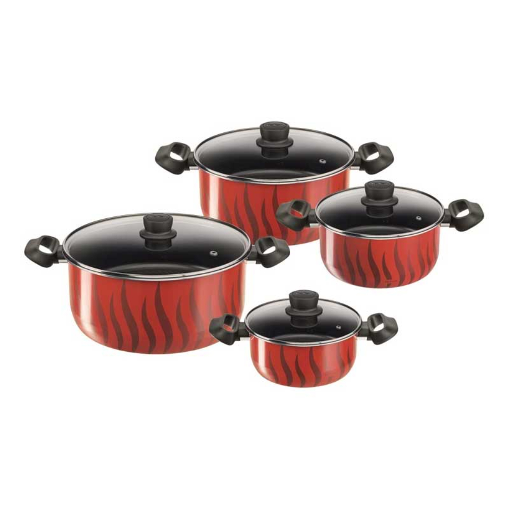 Tefal Tempo Flame - 8PCS Set: Stewpots 18/22/26/30 + GlaSS LIDs, TEF-C3079082