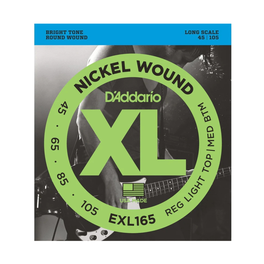 D'Addario Bass Guitar Strings XL, Regular Light Gauge, (Nickel Wood), EXL165