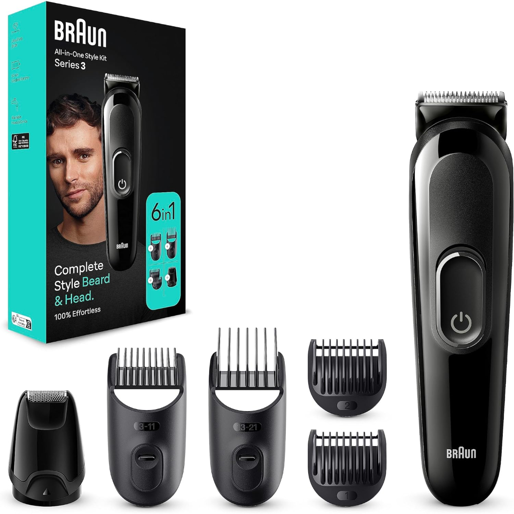 Braun Beard Care Bodygroomer, 6 In 1, Trimmer-Hair Clipper, Comb Attachments, Clippers, 50Min Wirless Runtime, BRA-MGK3410