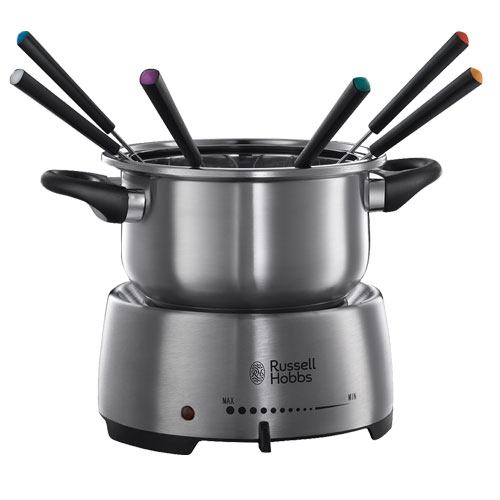 Russell Hobbs Fiesta Fondue Maker, Brushed Stainless Steel Base, 2L Stainless Steel Dishwasher Safe Bowl, 6 Fondue Forks, 1200W Power, 22560-56