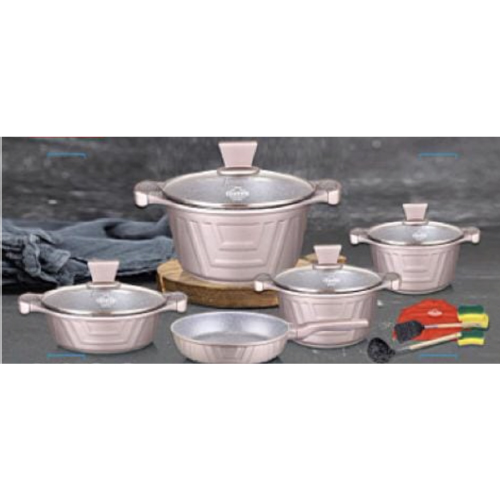 Vaken Pot Set 15 Pcs , 20cm, 24cm, 32cm Casserole, 28cm Shallow Casserole, 28cm Deep Frypan, 2pcs Kitchen Tools, 3pcs Sponge,1pc Apron, VK-523