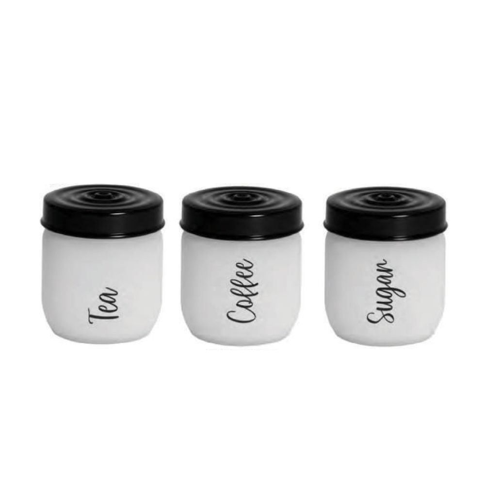 Herevin Decorated Canister 425CC Set (Tea-Coffee-Sugar) Black, 172341-020